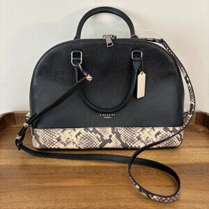 Coach Sierra Black Leather Snake Skin Python Embossed Trim Satchel